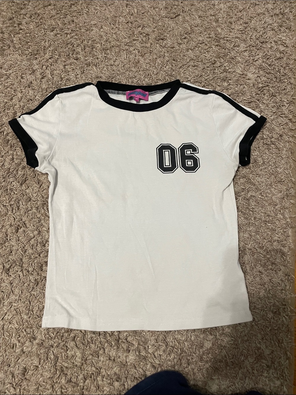 Edikted White Ringer Tee with Black Trim and '06' Graphic